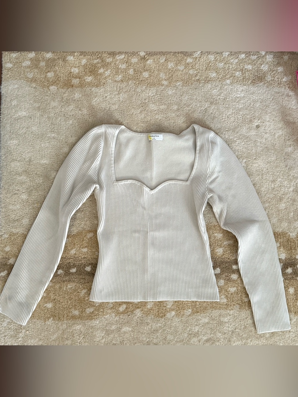 Babaton Cream Ribbed Square-Edge Long Sleeve Top